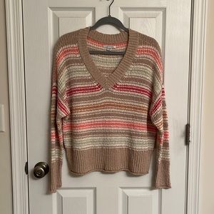 American Eagle Brown Green Multi-color Striped Cotton-Blend Sweater Size XS
